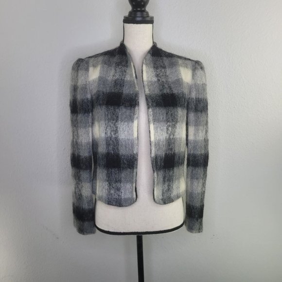 Vintage Gregg sport Mohair check Windowpane Black White Gray crop blazer 8 - Picture 2 of 9